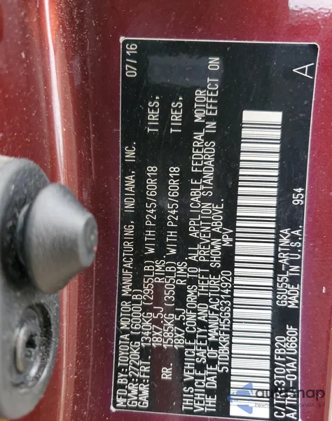 2016 Toyota Highlander Le z USA, uszkodzony, nr VIN 5TDBKRFH5GS314920